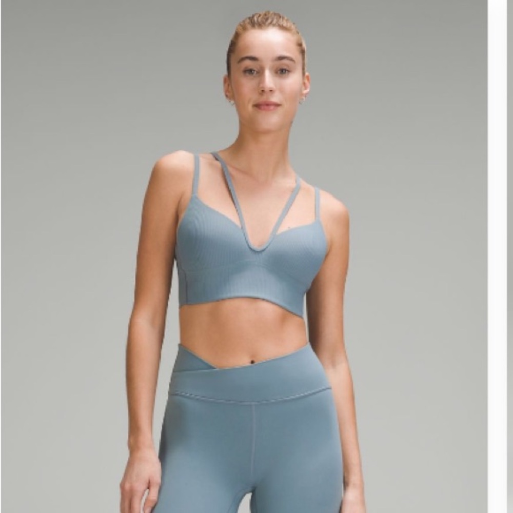 Like a cloud longline strappy ribbed bra - Belgian blue